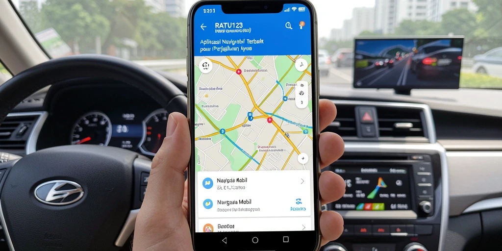 Antarmuka pengguna RATU123 yang intuitif dan informatif untuk navigasi mobil.