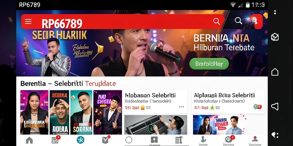Antarmuka aplikasi RP6789 menampilkan berita selebriti secara menarik.