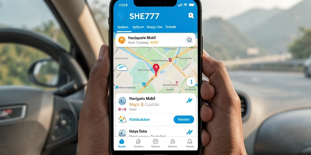 Antarmuka aplikasi Navigasi Mobil SHE777 yang intuitif dan informatif.