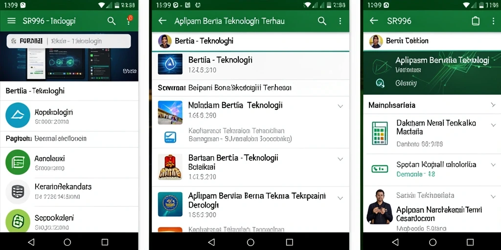 Antarmuka aplikasi SR996 yang menampilkan berita teknologi terbaru.